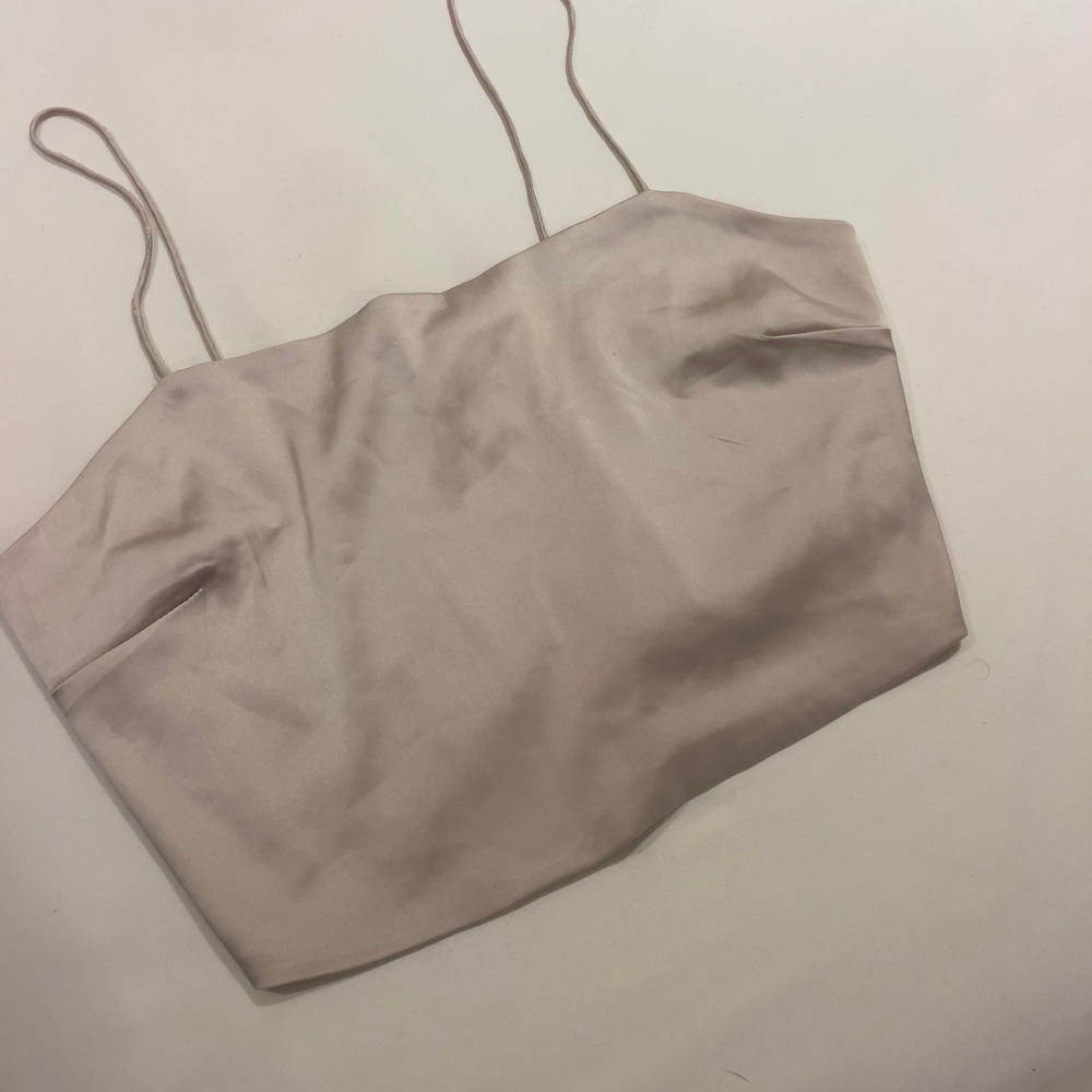 Vagabond Champagne Satin Open Tie Back Spaghetti Strap Crop Top Camisole